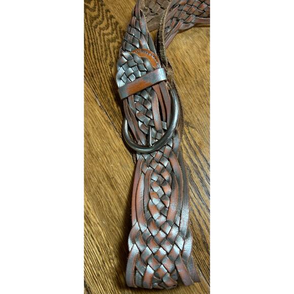 Express Sliver Leather Wide Woven Belt Sz M - Picture 3 of 5